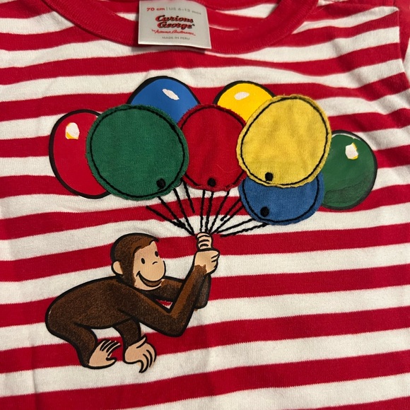 Hanna Andersson Curious George red stripe long sleeve shirt 6-12mo  EUC - Picture 2 of 7